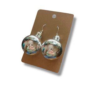 Handmade shiny silver Christmas ornament earrings